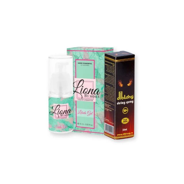 Pachet pentru cupluri: Spray bărbați DIBLONG Delay Spray, 1 buc + Gel stimulare clitoris Liona by Moma Libido, 1 buc