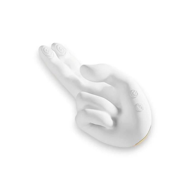 Stimulator ENGILY ROSS Flirty Hand, design în formă de mână, 10 funcții de vibrație și de mișcare, funcție de încălzire, rezistent la apă, alb, 16.4 cm
