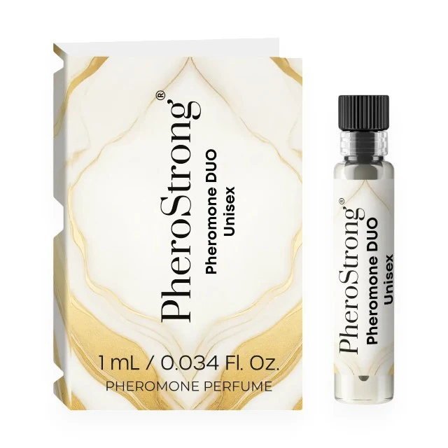Mostră parfum cu feromoni PHEROSTRONG Duo, unisex, cu note de bergamotă, OUD, floare de portocal și vanilie, 1 ml