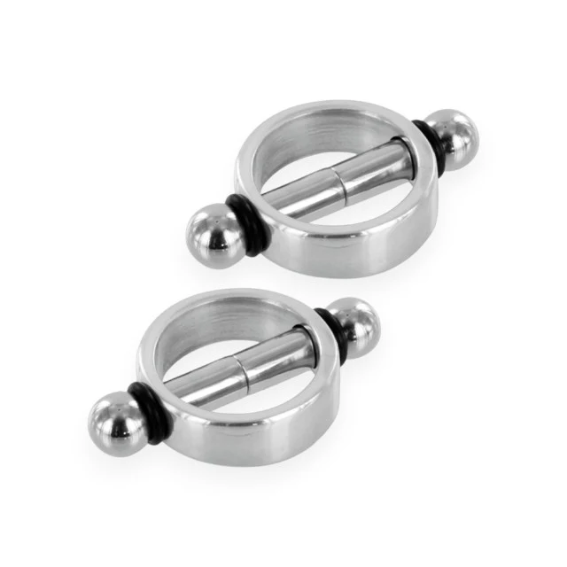 Cleme magnetice pentru sfârcuri METAL HARD Magnetic Nipple Clamps, din oțel inoxidabil, culoare argintiu și negru, 2 buc
