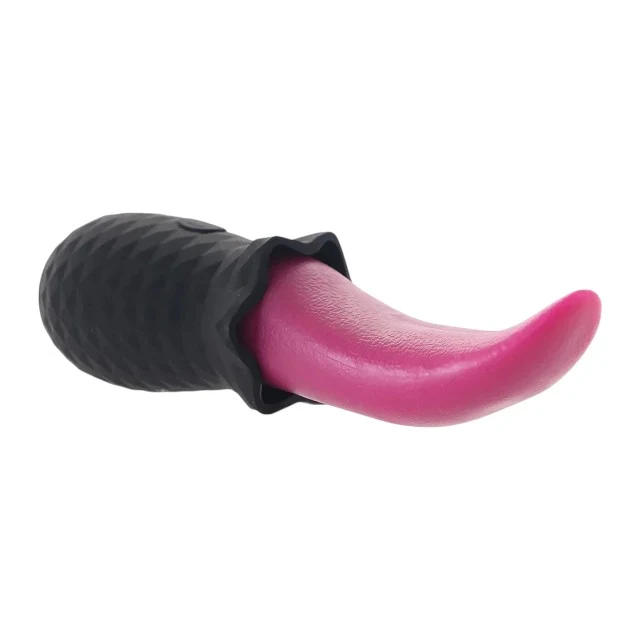Stimulator clitoris SELOPA Tongue Vibrator, design în formă de limbă, 10 funcții de vibrație, din silicon moale, culoare negru cu roz, 14.8 cm