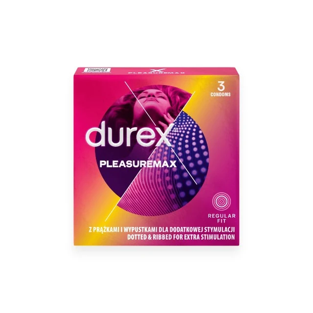 Prezervative DUREX Pleasure Max, cu puncte și striații pentru senzație intensă, din latex, diametru 56 mm, 3 buc