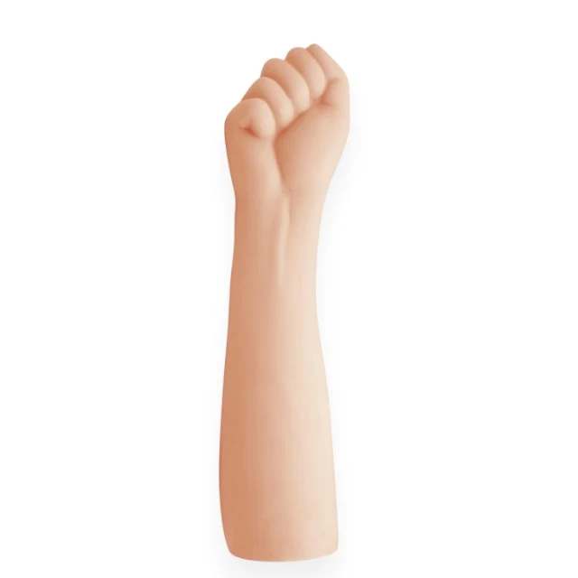 Dildo gros PRETTY LOVE Leon Fist, în formă de mână cu pumn pentru fisting, lungime 35.5 cm, material TPR, culoarea pielii