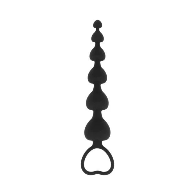 Bile anale BLACK&SILVER Mila Anal Heart-Beads, rozariu anal din silicon, bile în formă de inimă, diametru progesiv 1 - 3.2 cm, negru
