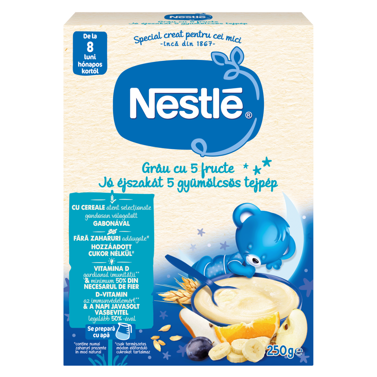 Cereale din grau cu 5 fructe Somn Usor +8 luni, 250g, Nestle