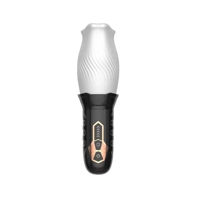 Masturbator automat B-SERIES Cyclone Blowjob Simulator, cu 5 funcții de rotație 360°, 10 funcții de vibrație, alb cu negru