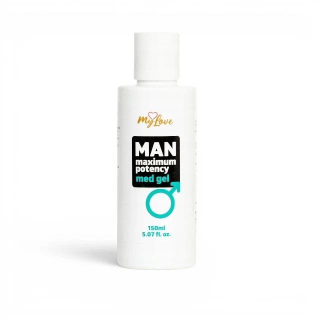 Gel intim MYLOVE Man Maximum Potency Med Gel, pentru creșterea potenței și lubrifiere, cu miros de cafea, 150 ml