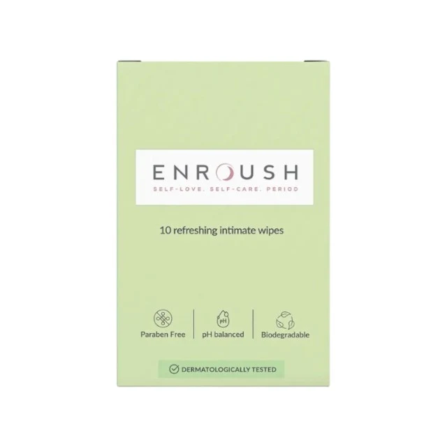 Șervețele intime ENROUSH 10 Refreshing Intimate Wipes, hipoalergenice, biodegradabile, pH echilibrat, cu extract de mușețel, 10 buc