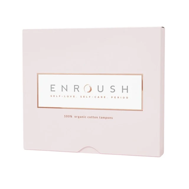 Tampoane ENROUSH 100% Organic Cotton Tampons Super, pentru flux abundent, hipoalergenic, fără plastic. fără coloranți, 16 buc