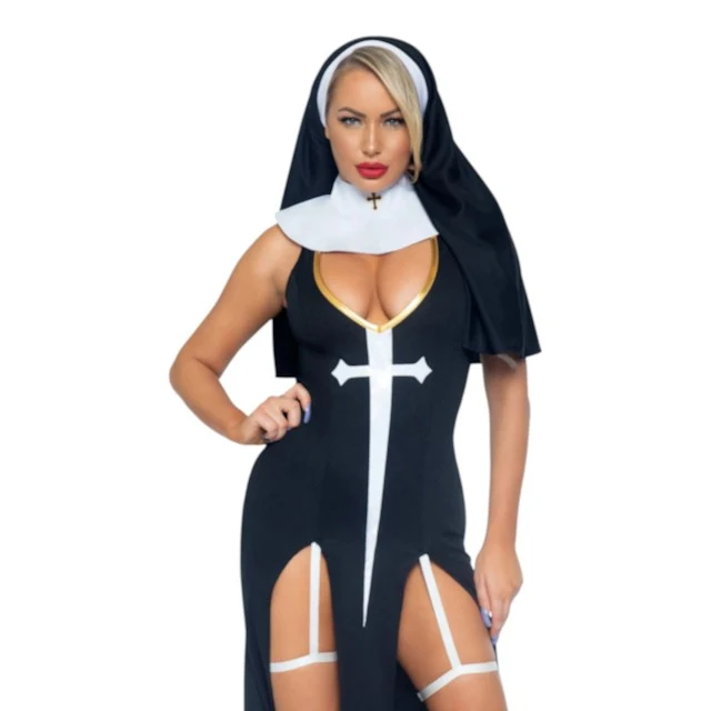 Lenjerie erotică LEG AVENUE Sultry Sinner Dress, rochie roleplay călugăriță, culoare negru, mărimea S