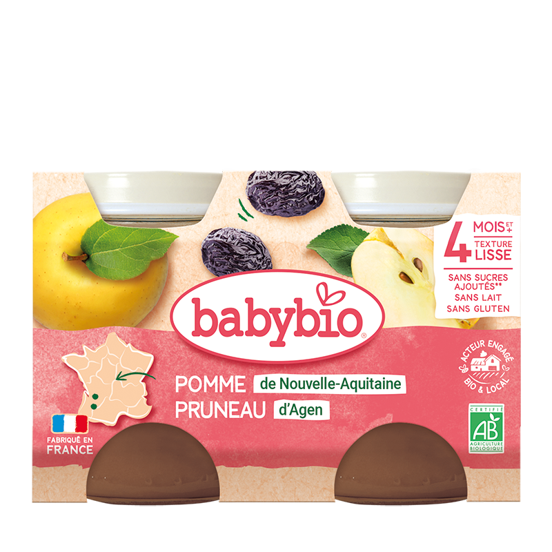 Piure de mere si prune uscate, 2 x 130g, BabyBio