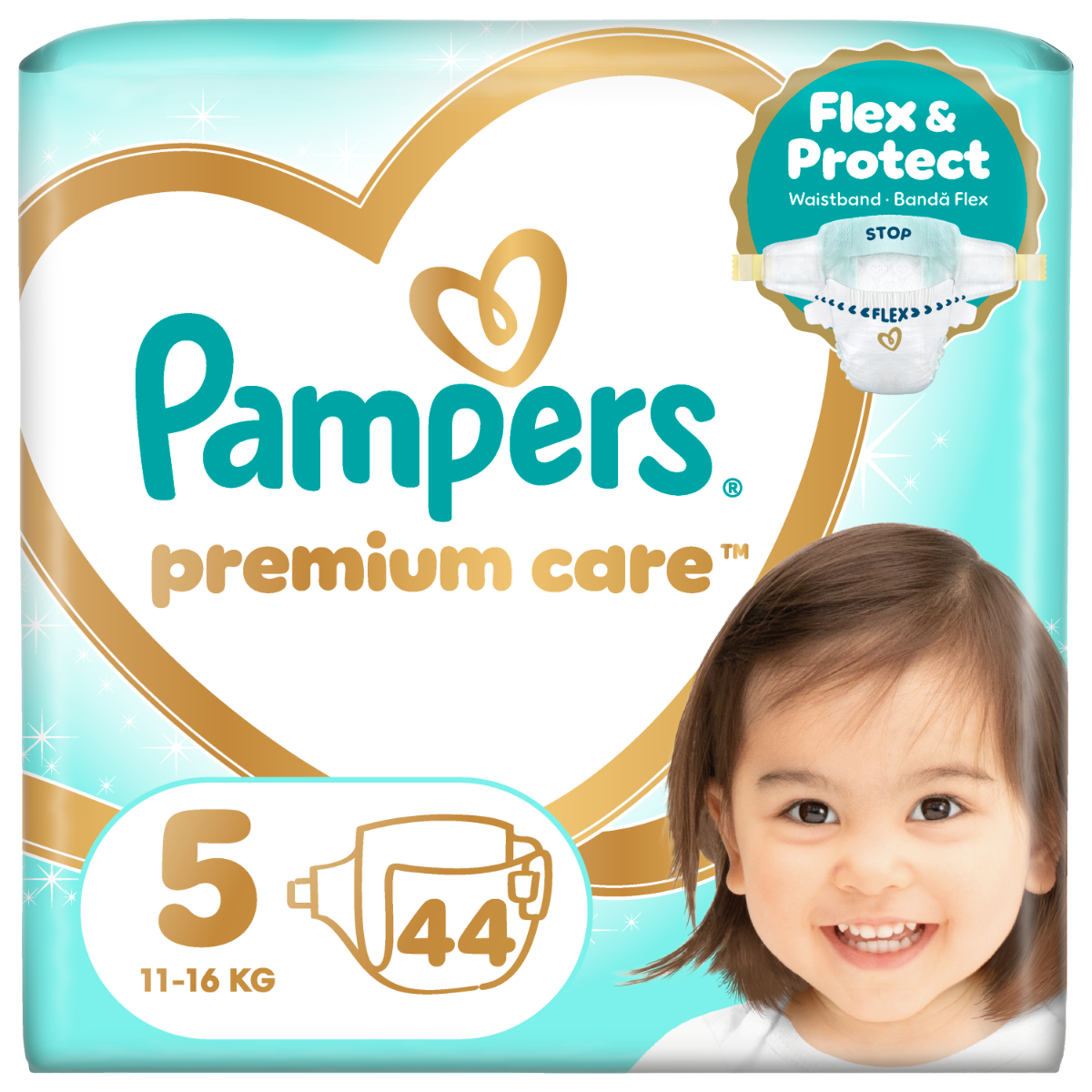 Scutece Premium Care Nr.5 11-16kg, 44 bucati, Pampers