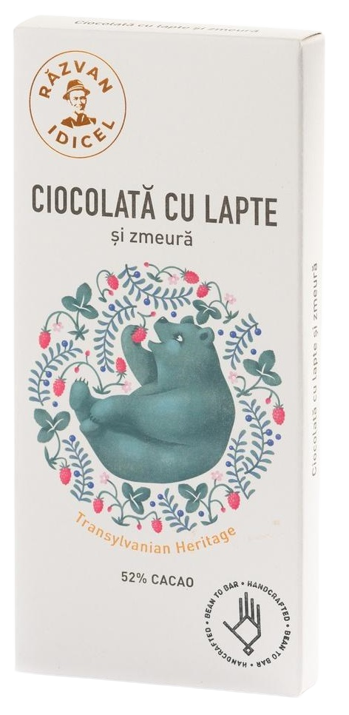 Ciocolata 54% cacao cu lapte si zmeura, 80g, Razvan Idicel