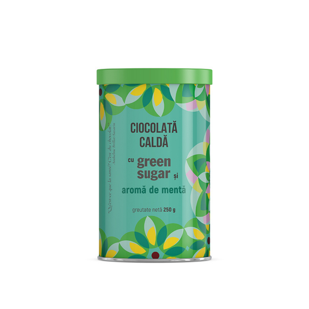 Ciocolata calda cu green sugar si aroma de menta, 250g, Laboratoarele Remedia
