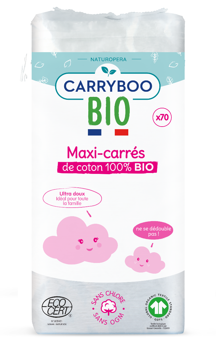 Dischete din bumbac dreptunghiulare BIO, 70 bucati, Carryboo