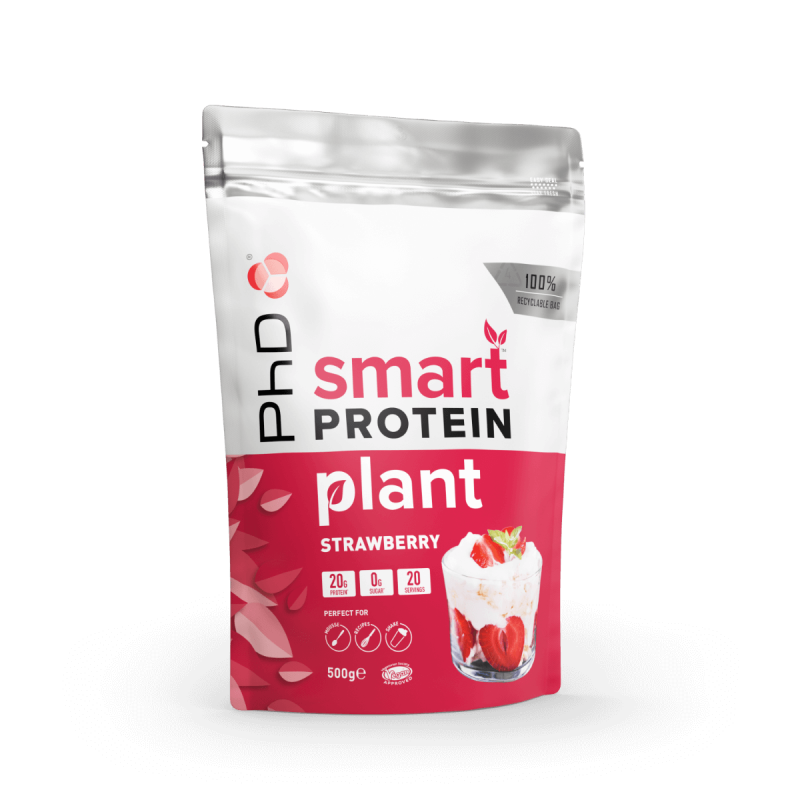 Pudra de proteine vegetale cu aroma de capsuni si frisca Smart Protein Plant, 500g, PhD