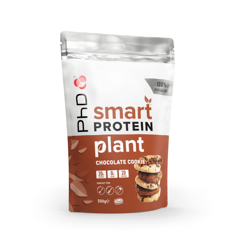 Pudra de proteine vegetale cu aroma de ciocolata cu biscuiti Smart Protein Plant, 500g, PhD