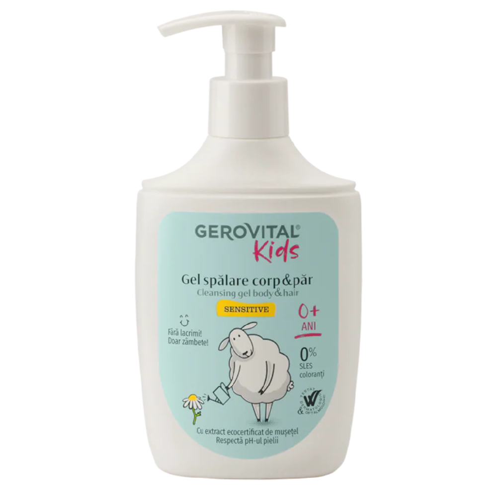 Gel spalare pentru corp si par Sensitive Gerovital Kids, 300ml, Gerovital
