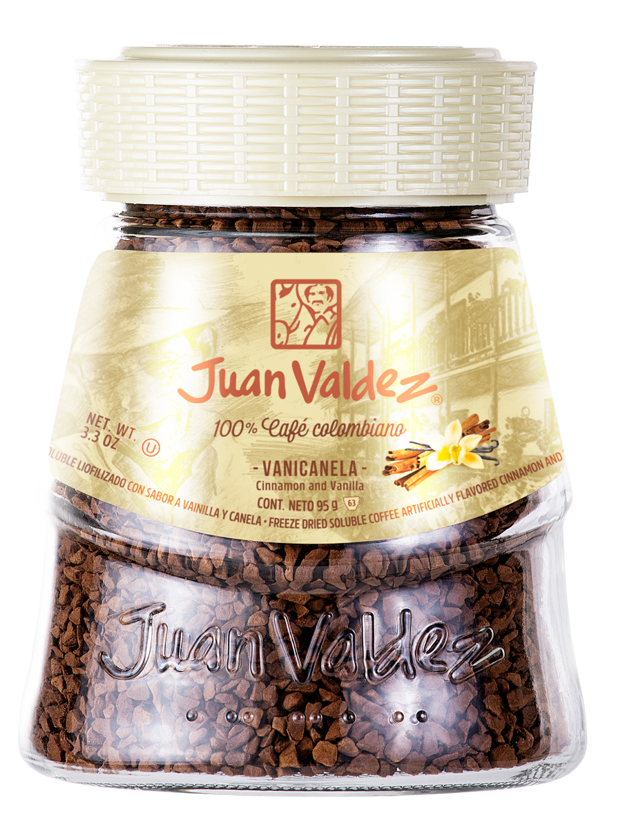 Cafea solubila liofilizata Vanilie si Scortisoara, 95g, Juan Valdez
