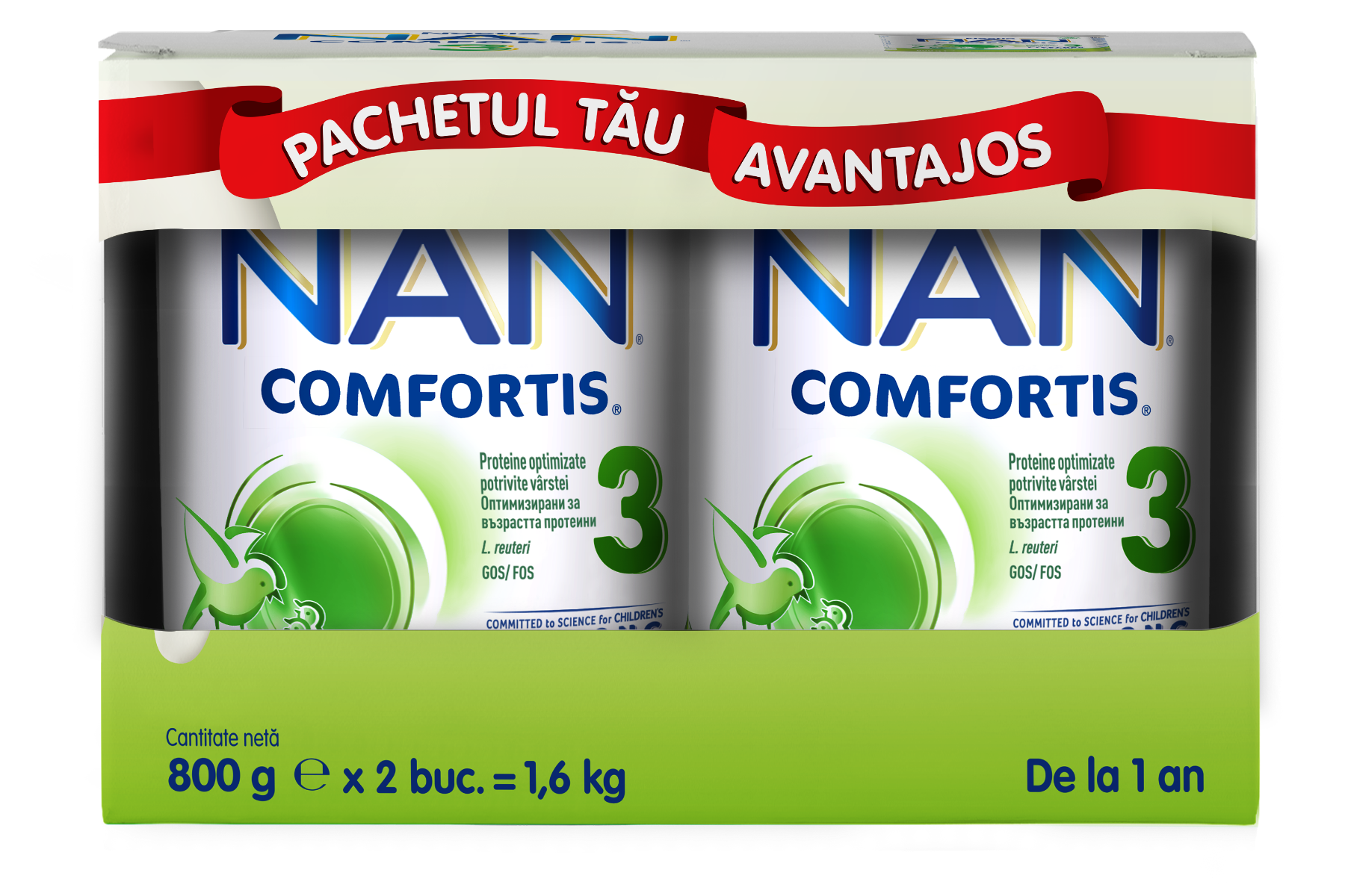Produs pe baza de lapte praf fortifiat NAN Comfortis 3 de la un an, 2 x 800g, Nestle