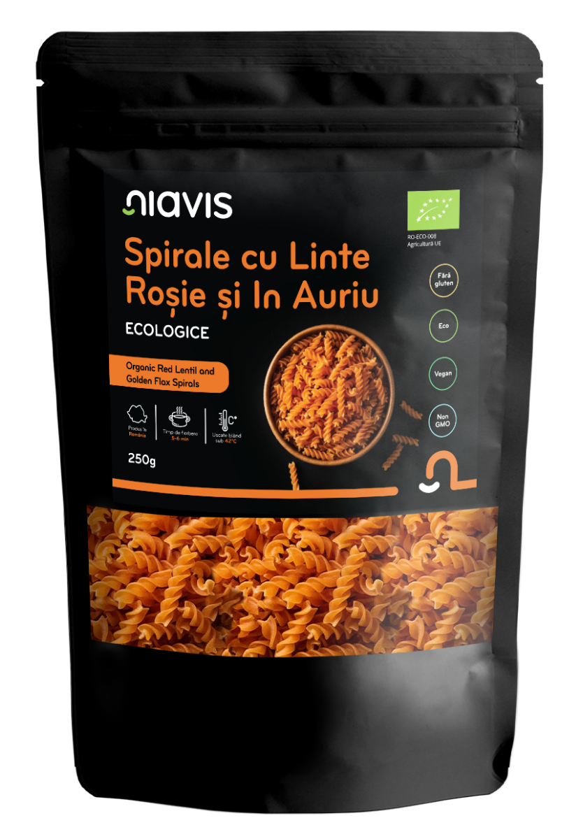 Spirale ecologice cu linte rosie si in auriu, 250g, Niavis