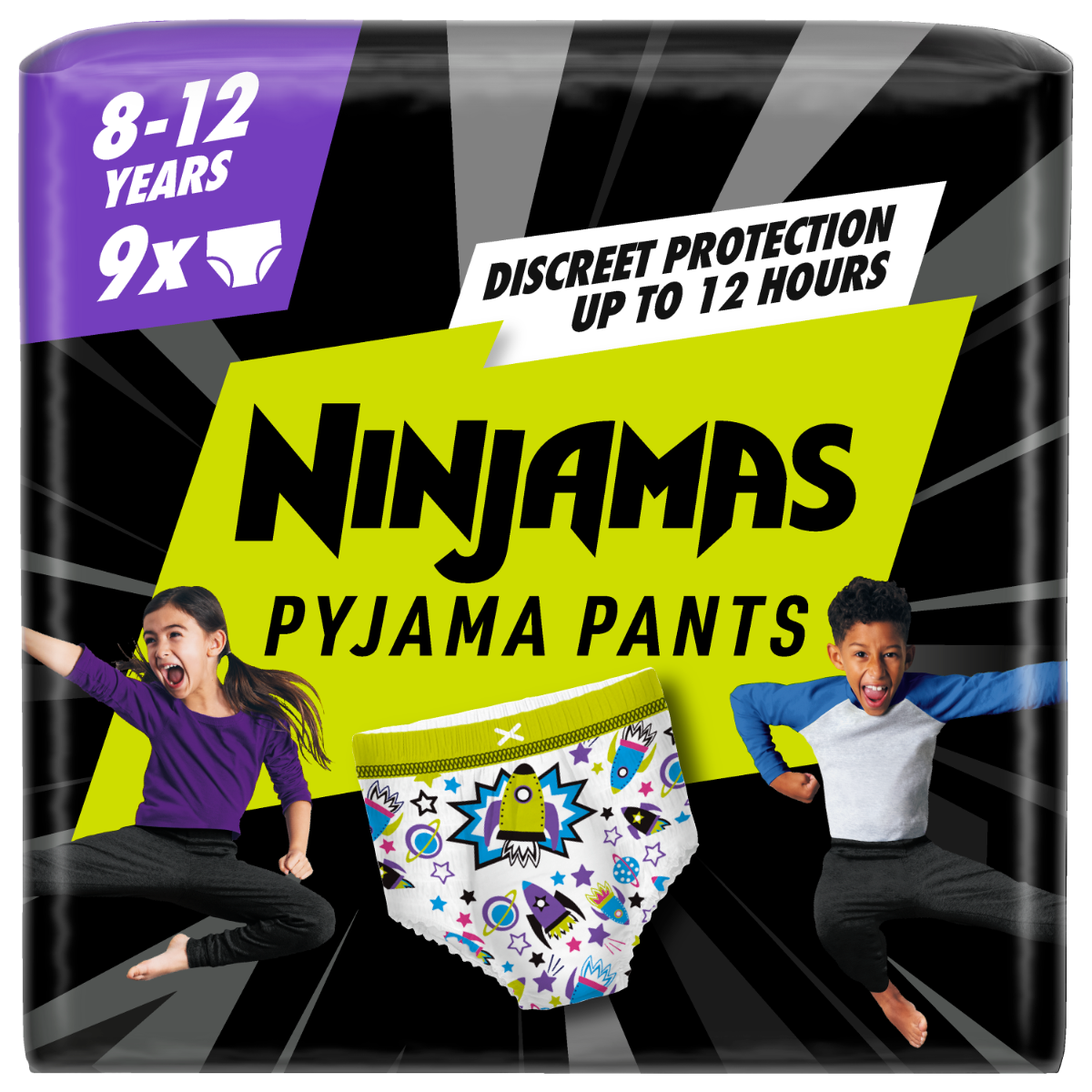 Scutece chilotel de noapte pentru baietei 8-12 ani, 9 bucati, Ninjamas
