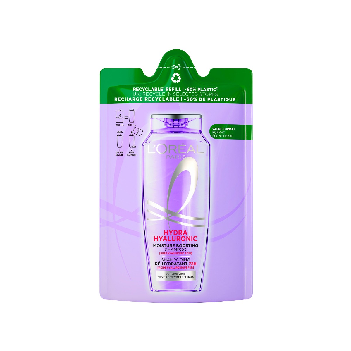 Sampon hidratant pentru par deshidratat Hyaluron Plump rezerva eco, 250ml, Elseve