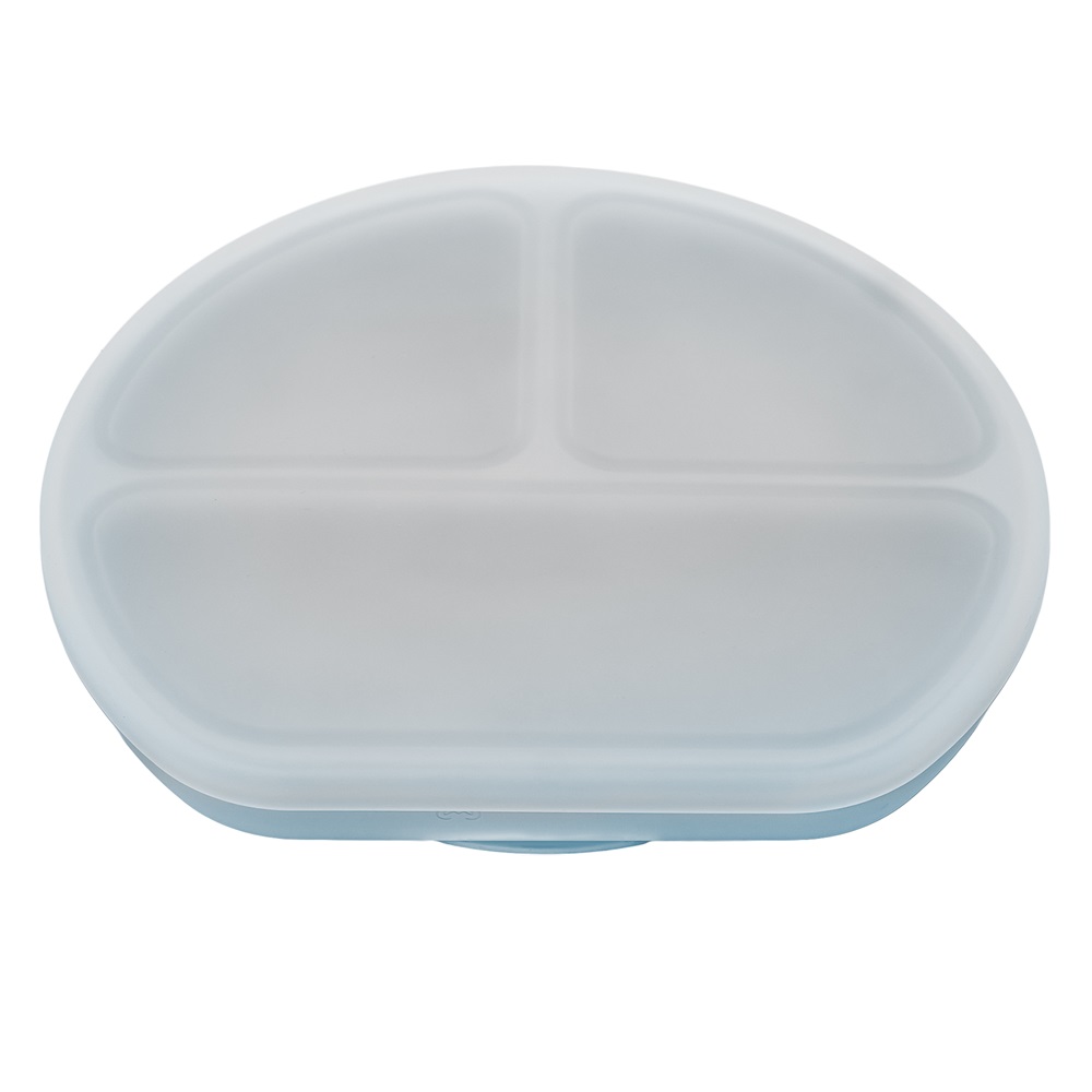 Farfurie compartimentata din silicon cu ventuza si capac Aqua Blue 6 luni+, 1 bucata, Appekids