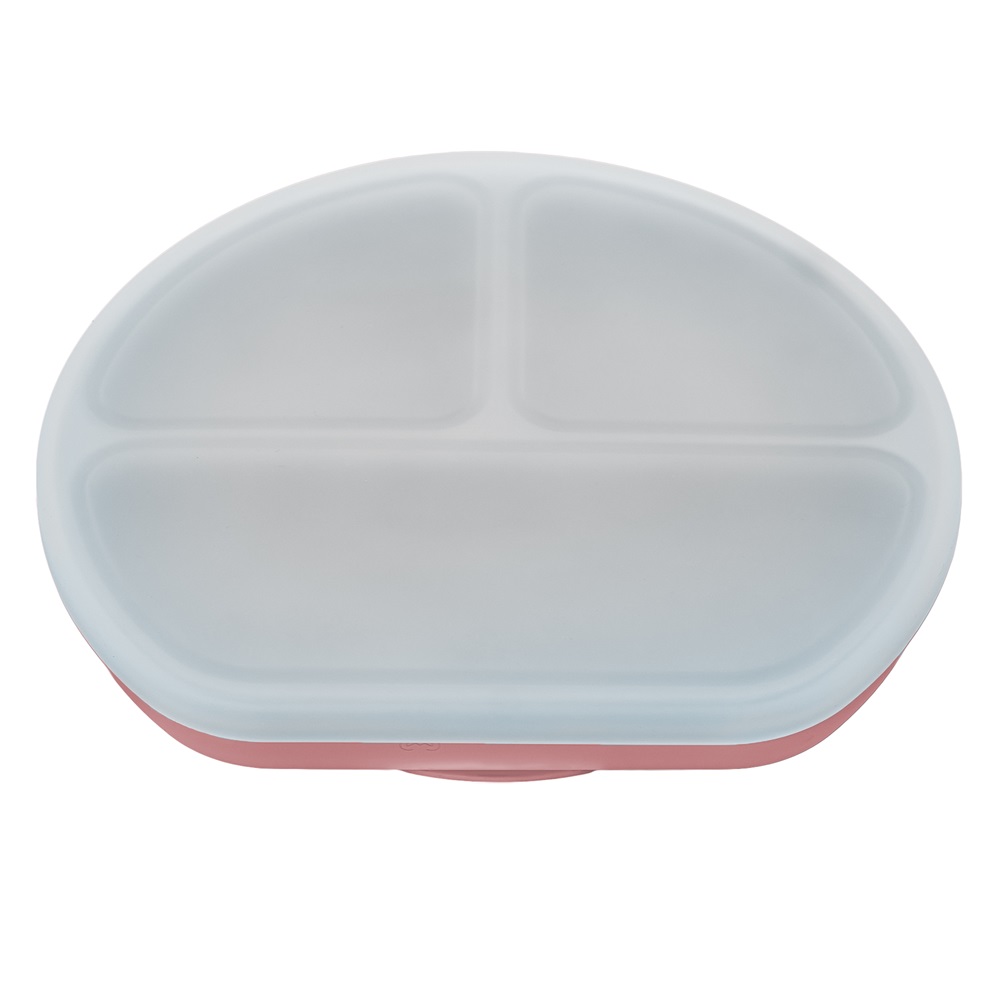 Farfurie compartimentata din silicon cu ventuza si capac Old Rose 6 luni+, 1 bucata, Appekids