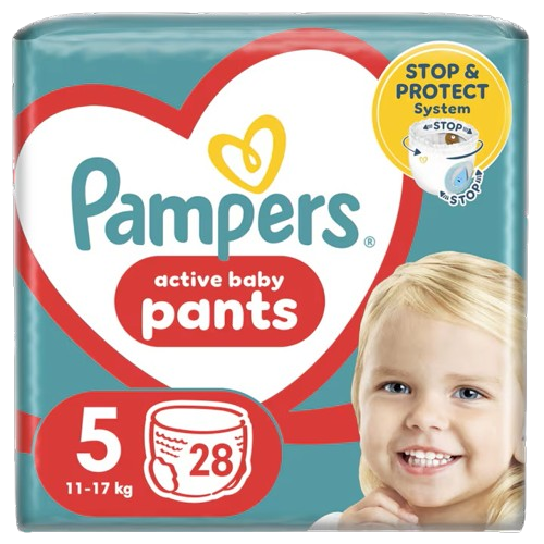 Scutece-chilotel Active Baby Pants Marimea 5 pentru 12-17kg, 28 bucati, Pampers