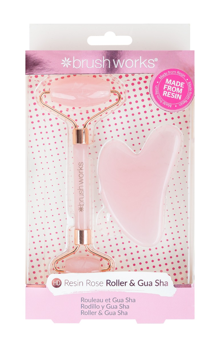 Roller pentru fata + Gua Sha Roz, 1 bucata, Brushworks