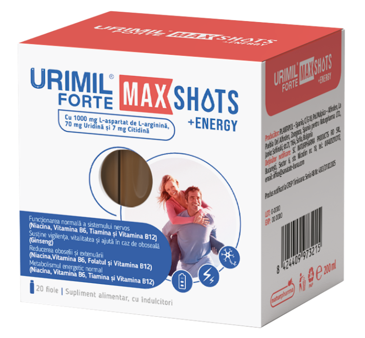 Urimil Forte Max Shots + Energy, 20 fiole, Naturpharma