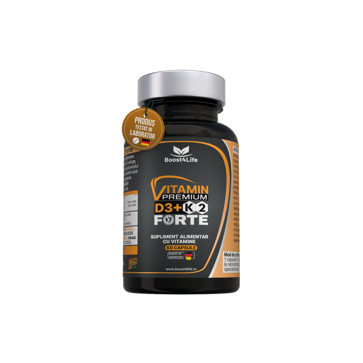Vitamina D3+K2 Premium Forte 5000 UI, 60 capsule moi, Boost4Life