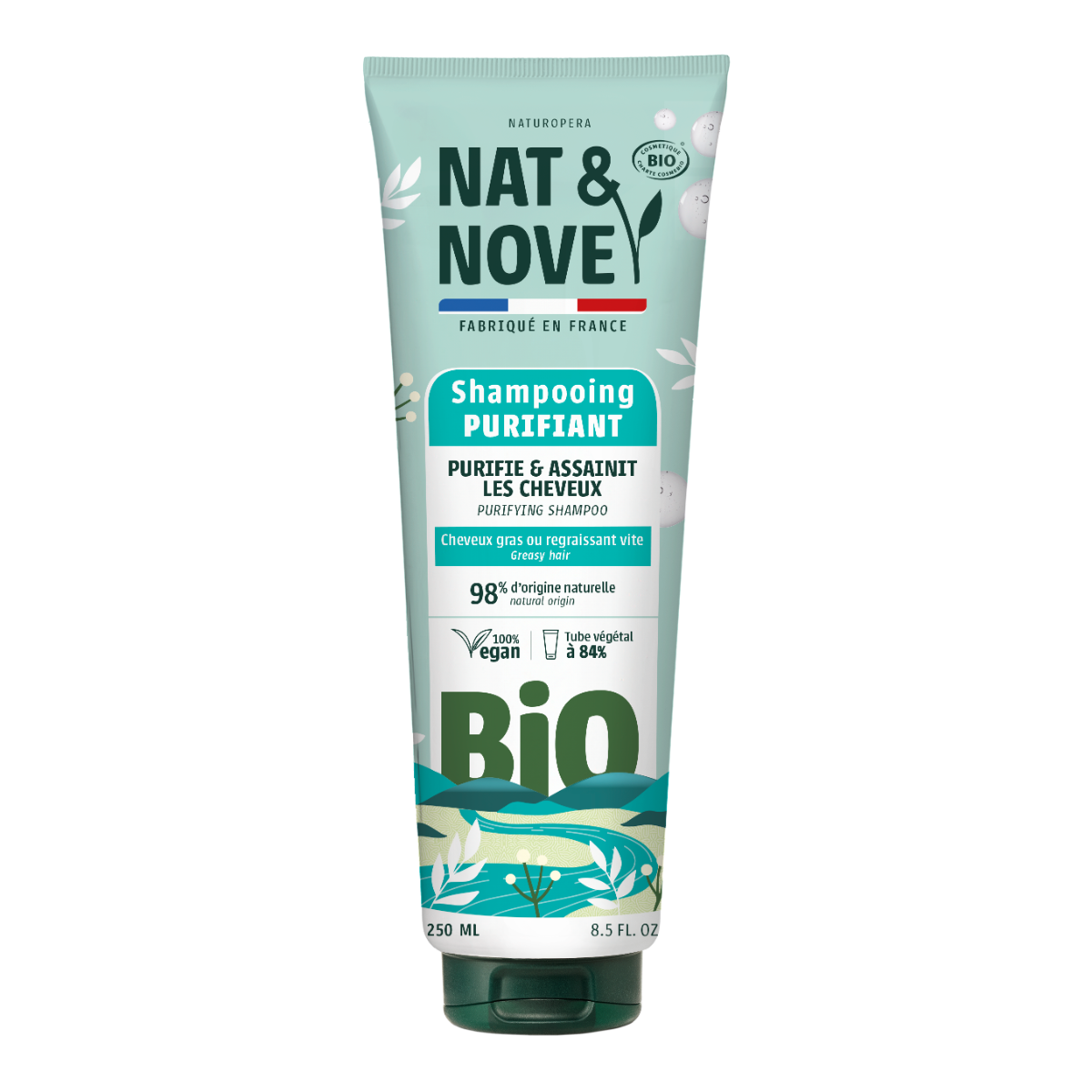 Sampon purifiant pentru par gras cu extract de urzica Bio, 250ml, Nat&Nove
