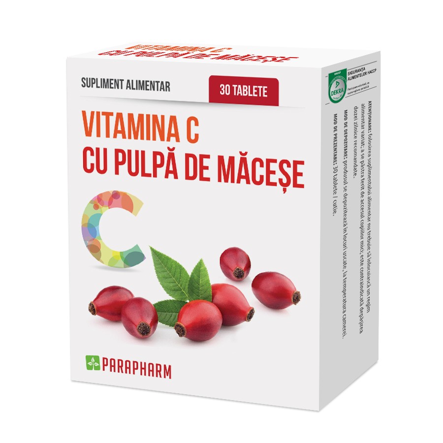 Vitamina C cu pulpa de Macese, 30 tablete, Parapharm