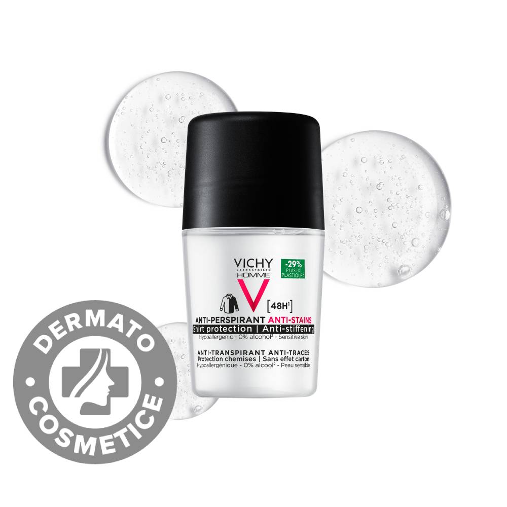 Deodorant roll-on pentru barbati anti-urme 48h Homme, 50ml, Vichy