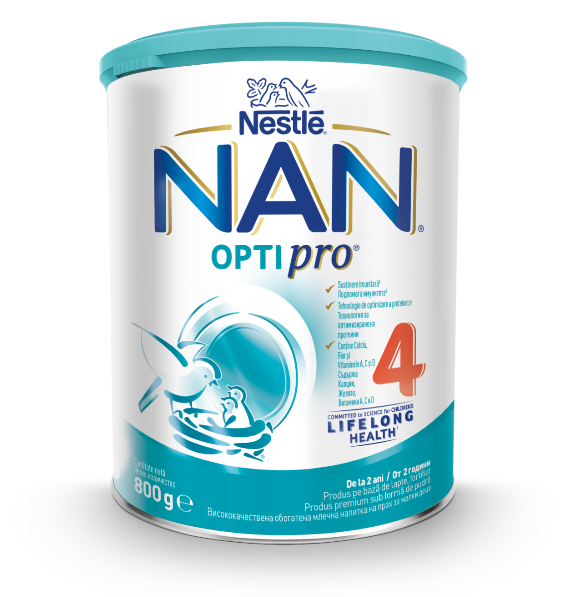 Produs pe baza de lapte praf fortifiat NAN Optipro 4 de la 2 ani, 800g, Nestle